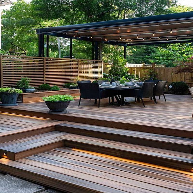 Wood deck with railing and steps
