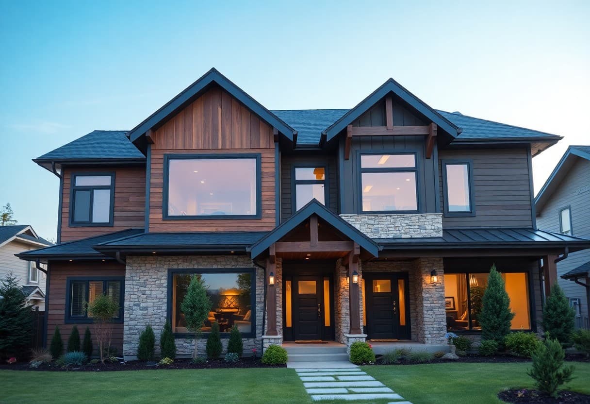 Modern house exterior at dusk